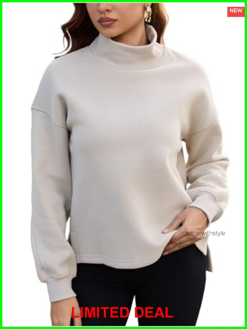 Mock Neck Fleece Sweatshirt Long Sleeve Pullover Top